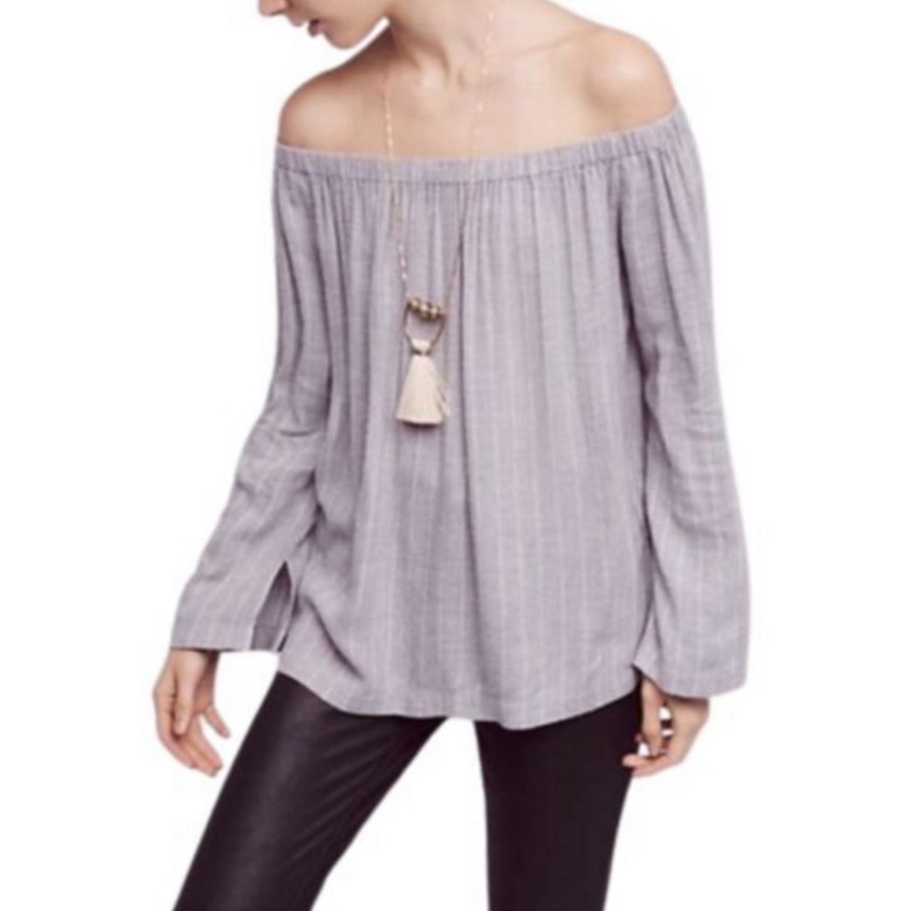 CLOTH & STONE sz Medium Blouse Off the Shoulder Loose Fit Gray Purple